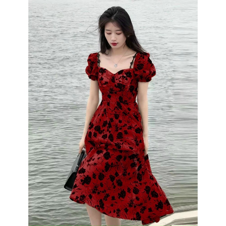 Hết hàng Đầm xòe tay phồng họa tiết có mút ngực xinh xắn