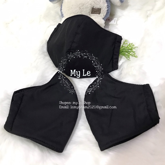 KHẨU TRANG VẢI LỤA CAO CẤP 3 LỚP SIZE NGƯỜI LỚN (mẫu đen) giặt không ra màu - Shop My Le (my.le.shop)