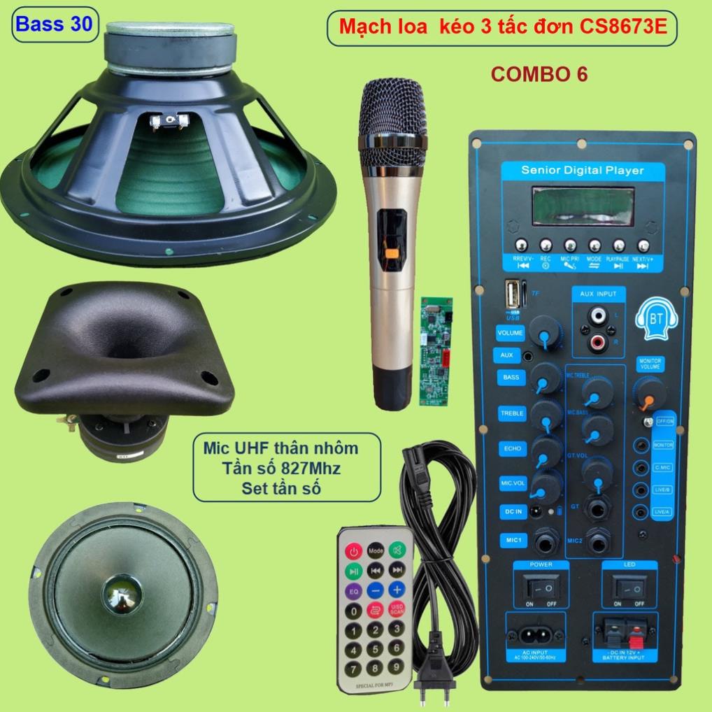 Mạch loa kéo 3 tấc đơn 3 đường tiếng CS8673E 130W LIVESTREAM - DSP lập trình chống hú, chỉnh Bass Treble Micro