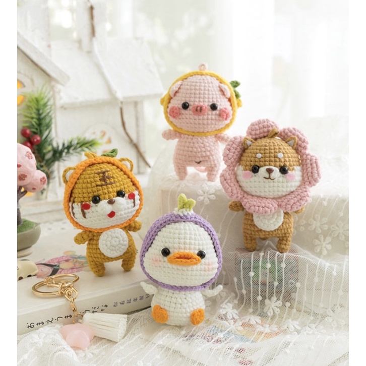 DIY gói nguyên liệu tự làm móc khoá len thú chibi nhồi bông thỏ gấu amigurumi đáng yêu quà tặng handmade đan móc lenmade