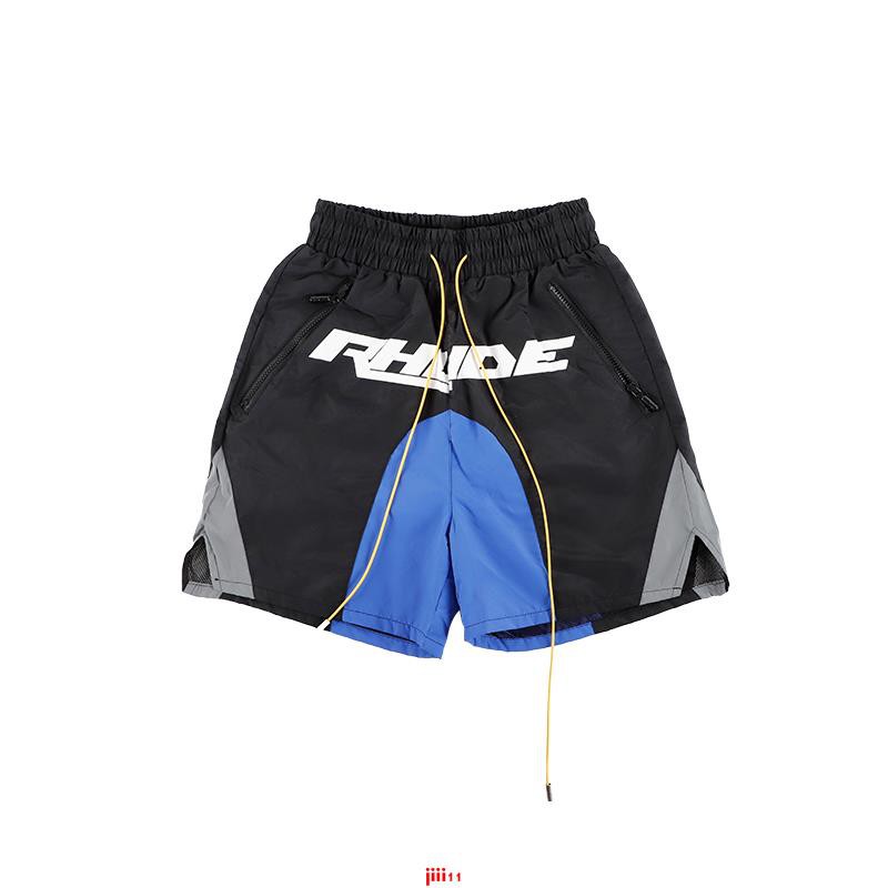 Rhude colorblock reflective stitching logo printed shorts drawstring sports boxing cropped pants