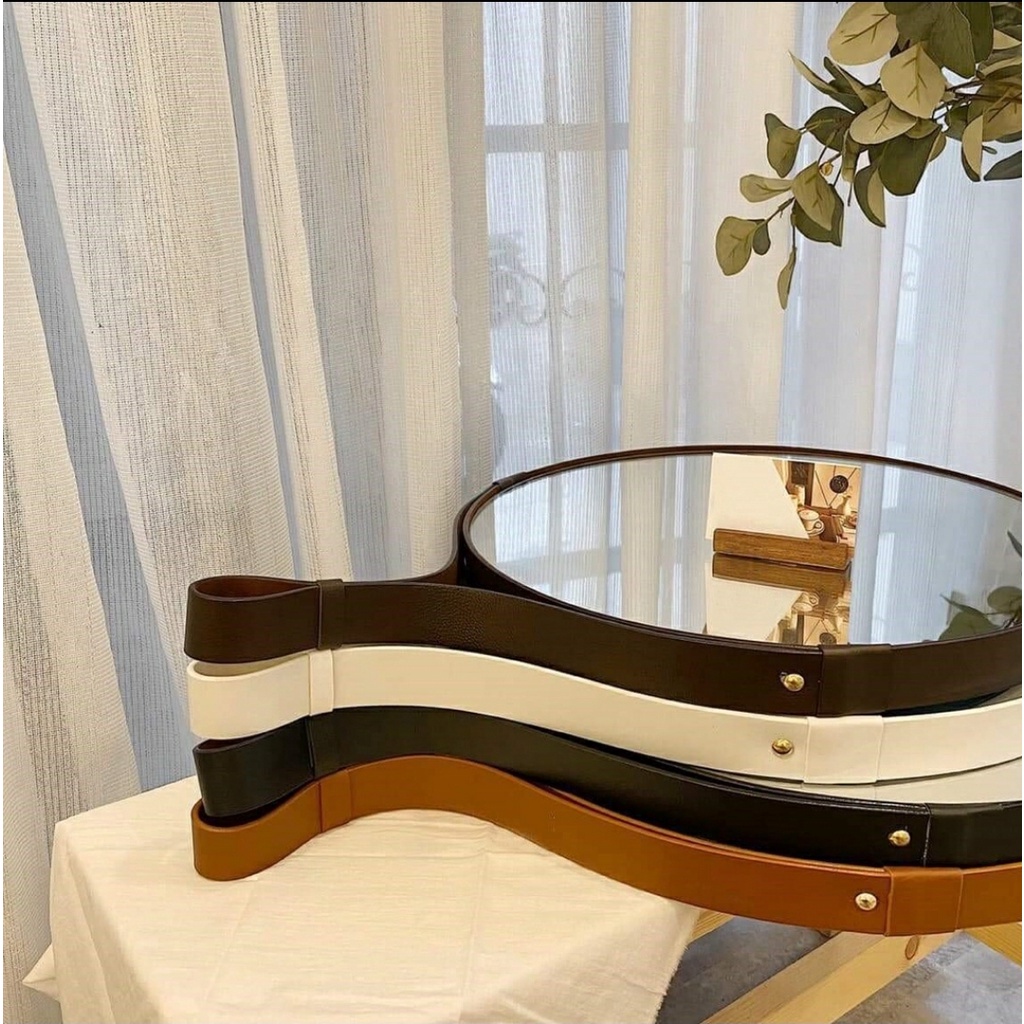 Gương dây da, gương treo tường dây da simili cao cấp, đủ màu kích thước D40, D50cm.