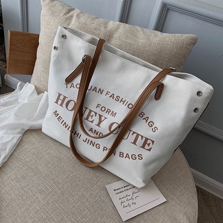 Túi Xách Canvas Cỡ Lớn In Chữ Đơn Giản Thời Trang Cho Học Sinh