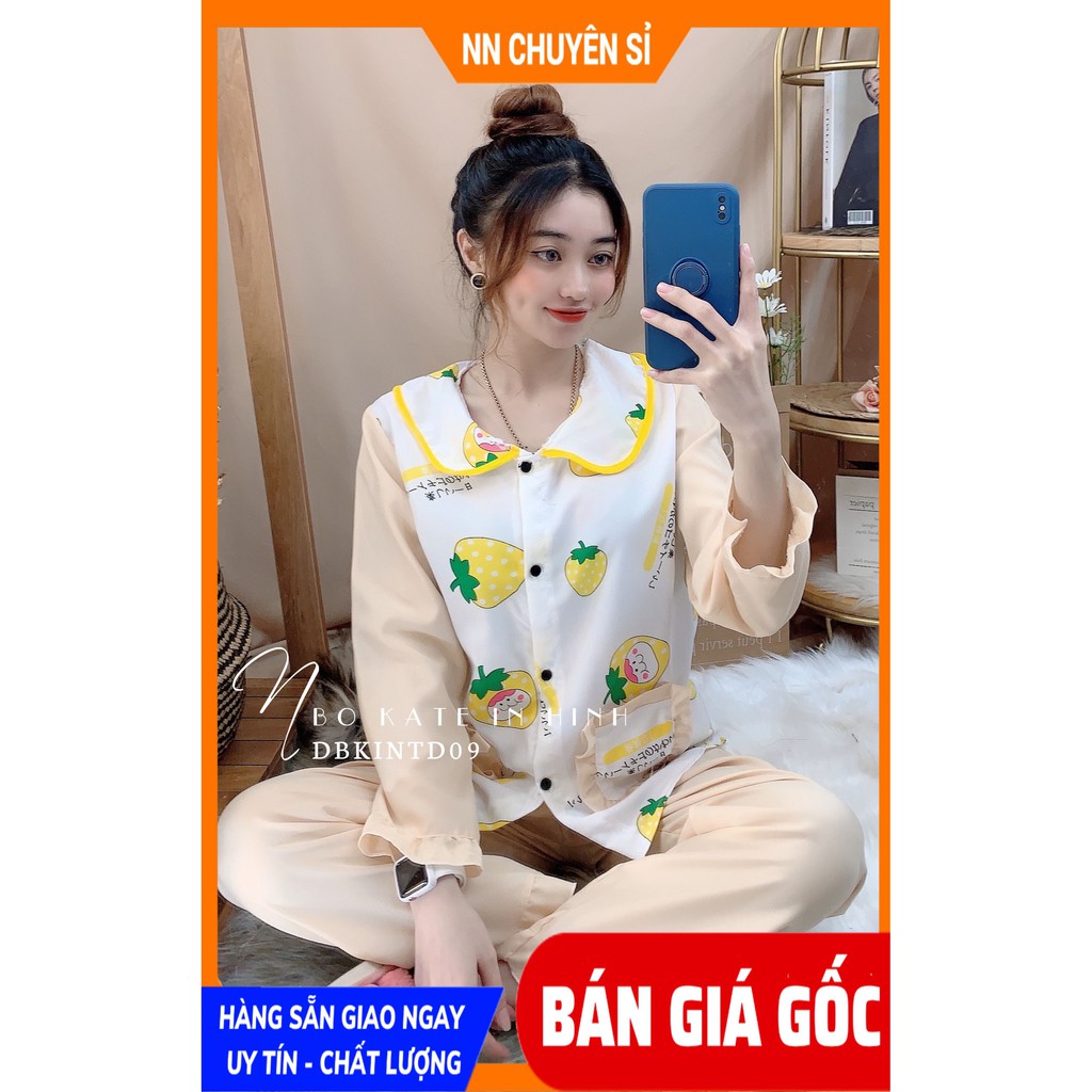 Đồ bộ nữ ⚡ Đồ bộ mặc nhà ⚡ Đồ bộ kate tay dài vải mềm mịn mát họa tiết dễ thương DBKIHTD09⚡ Ảnh thật