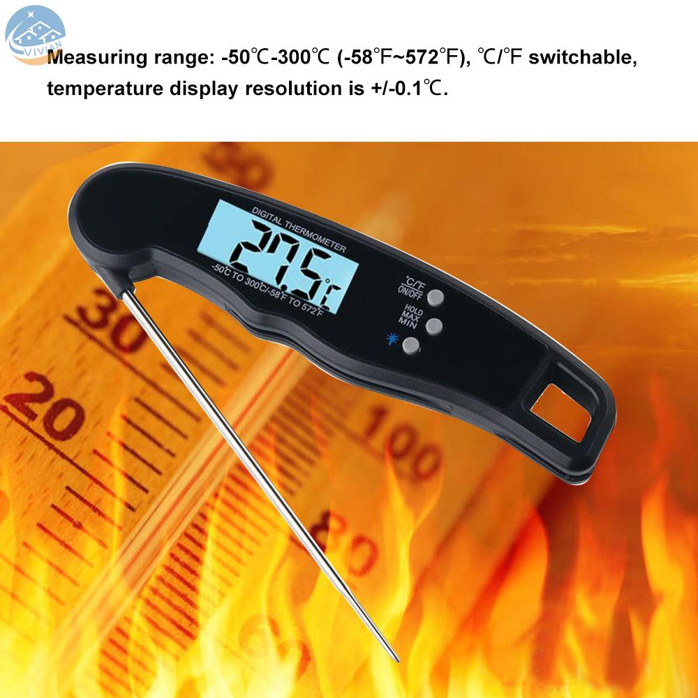 [VIAN]Digital Food Thermometer Foldable Probe Waterproof Meat Steak BBQ Temperature Gauge Kitchen Cooking Tools