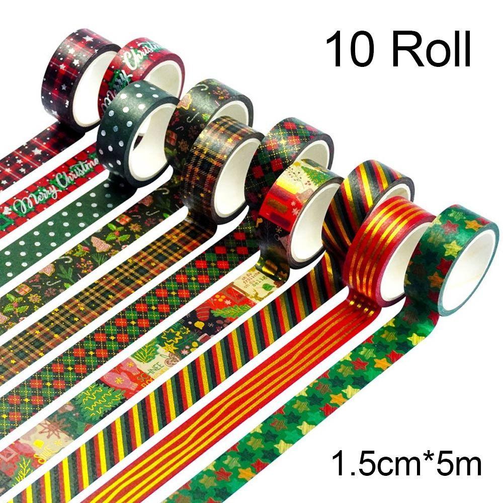 Set 10 Cuộn Băng Keo Họa Tiết Giáng Sinh Trang Trí Thủ Công