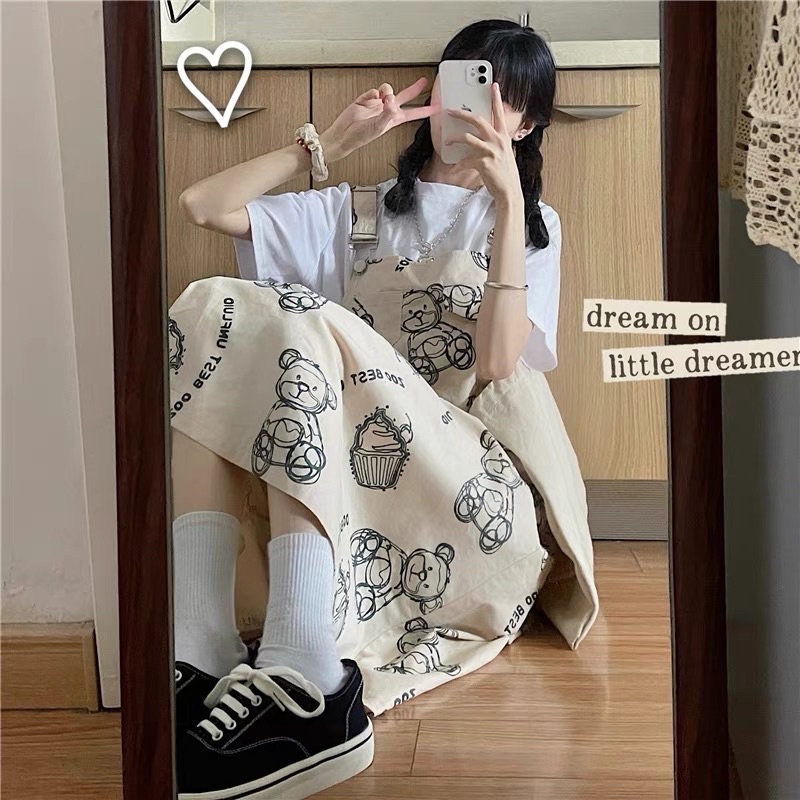🌸 SẴN Set Váy yếm babydoll dài hình con gấu siu cute COÁ ẢNH THẬTTT | BigBuy360 - bigbuy360.vn