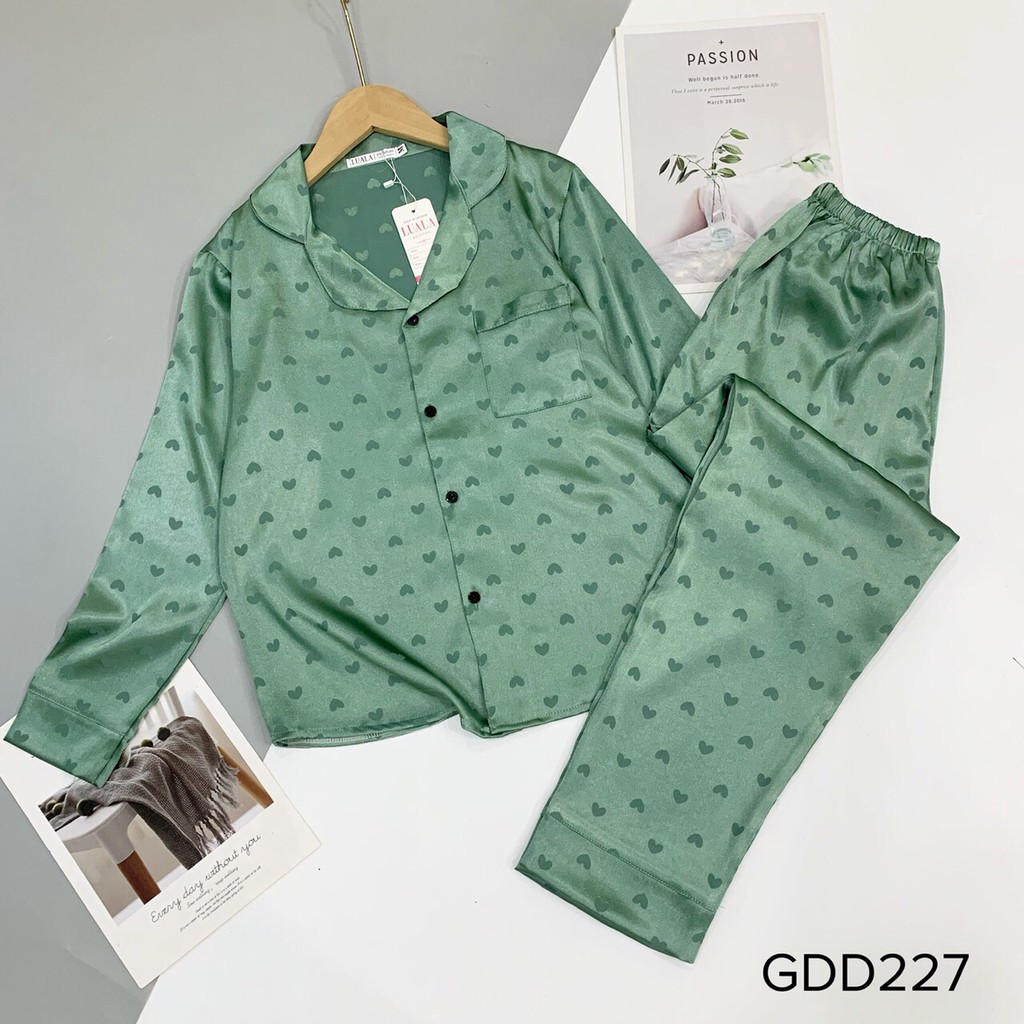 Bộ Pijama Lụa Gấm Dài Tay Thu Đông 🍀 Đồ Bộ Mặc Nhà Lụa Cao Cấp Mềm Mịn Thoải Mái