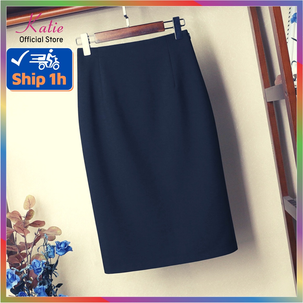 Chân Váy Bút Chì Katie Chân Váy Bó Dài Qua Gối 63cm Màu Xanh Đen Thanh Lịch Co Giãn 4 Chiều Cv088
