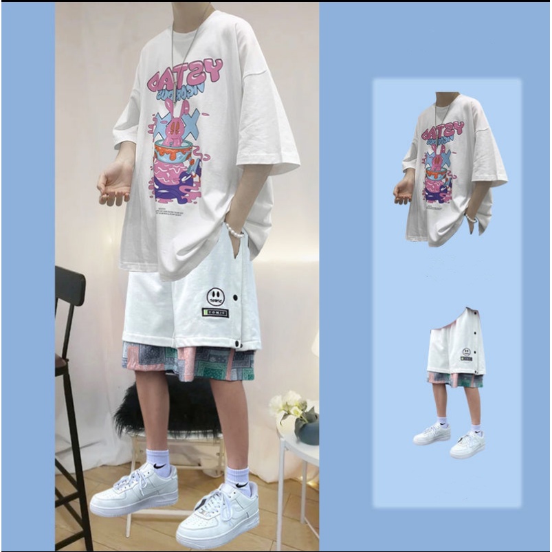 Bộ Quần Áo Form Rộng Họa Tiết Graffiti Phong Cách Hong Kong Cho Nam