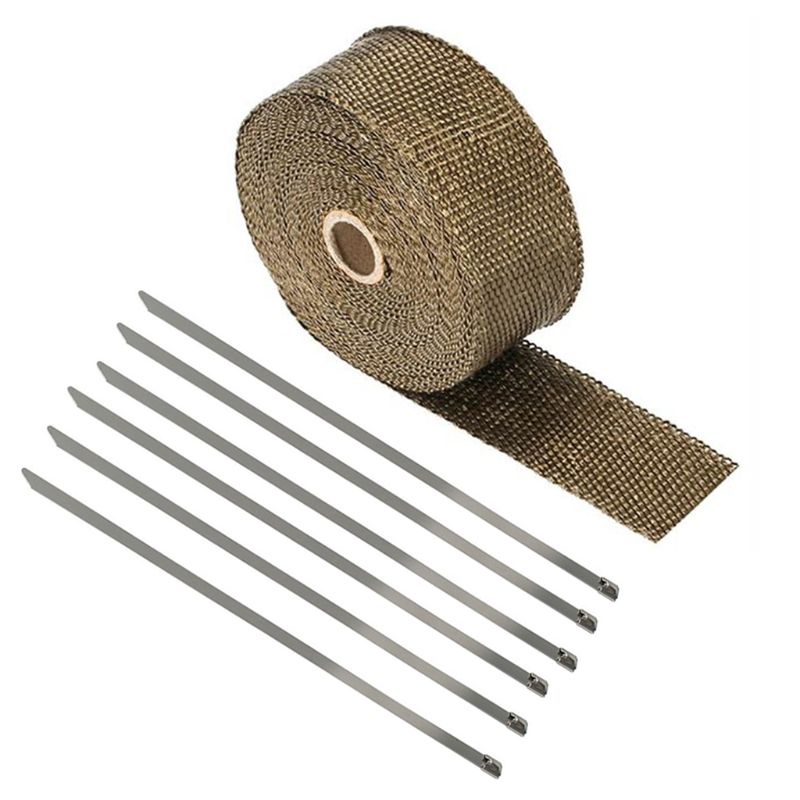 JOY 5cm*5M 10M 15M Exhaust Heat Wrap Roll for Motorcycle Fiberglass Heat Shield Tape with Stainless Ties