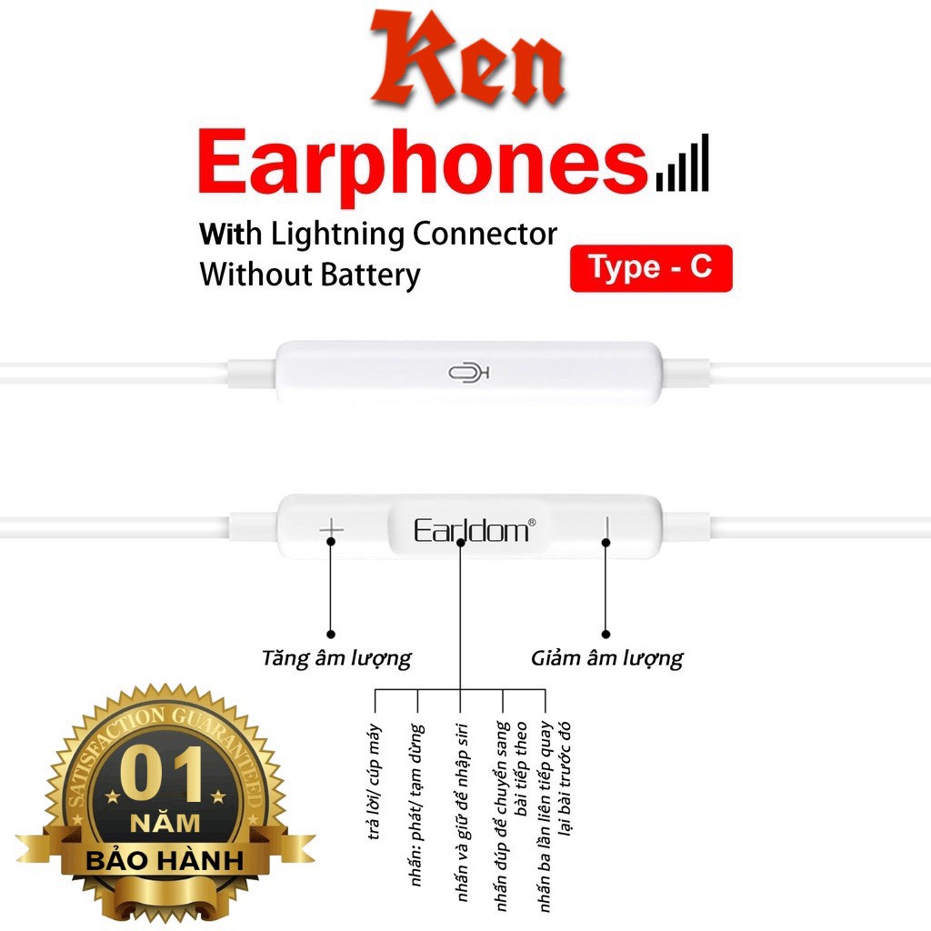 Tai Nghe Có Dây Earldom E28, Jack 3.5mm, Âm Thanh Đỉnh, Bass Hay, Dành Cho Samsung, Oppo, Xiaomi, Iphone