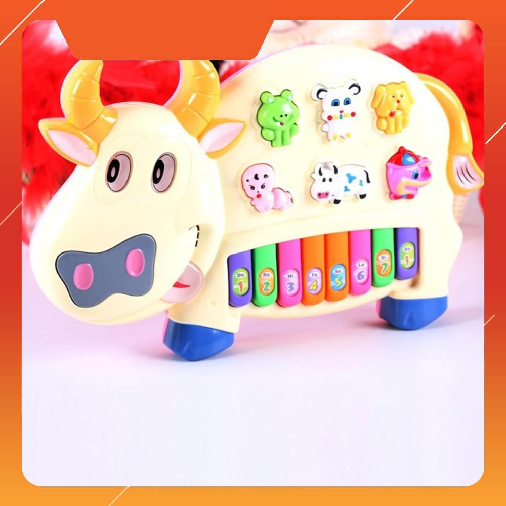 Đồ chơi đàn piano hình chú bò sữa cho bé xanh Giá Rẻ
