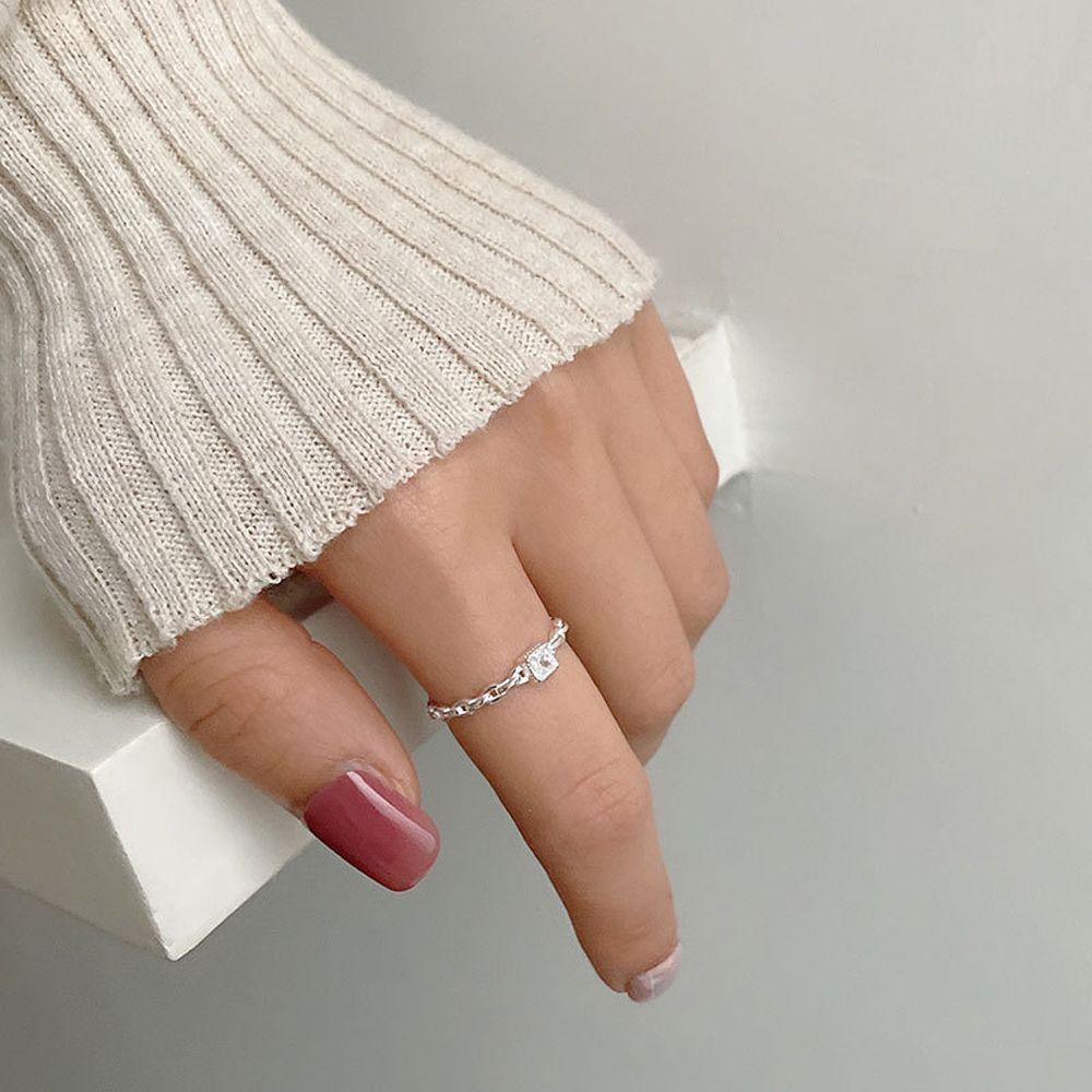 MOCHO Nhẫn Cưới Bạc Mặt Vuông Đính Đá Cá Tính Cho Nữ