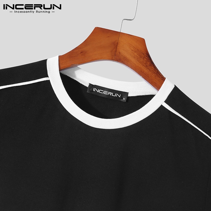 Áo thun INCERUN tay ngắn dáng ôm màu sắc tương phản thời trang dành cho nam