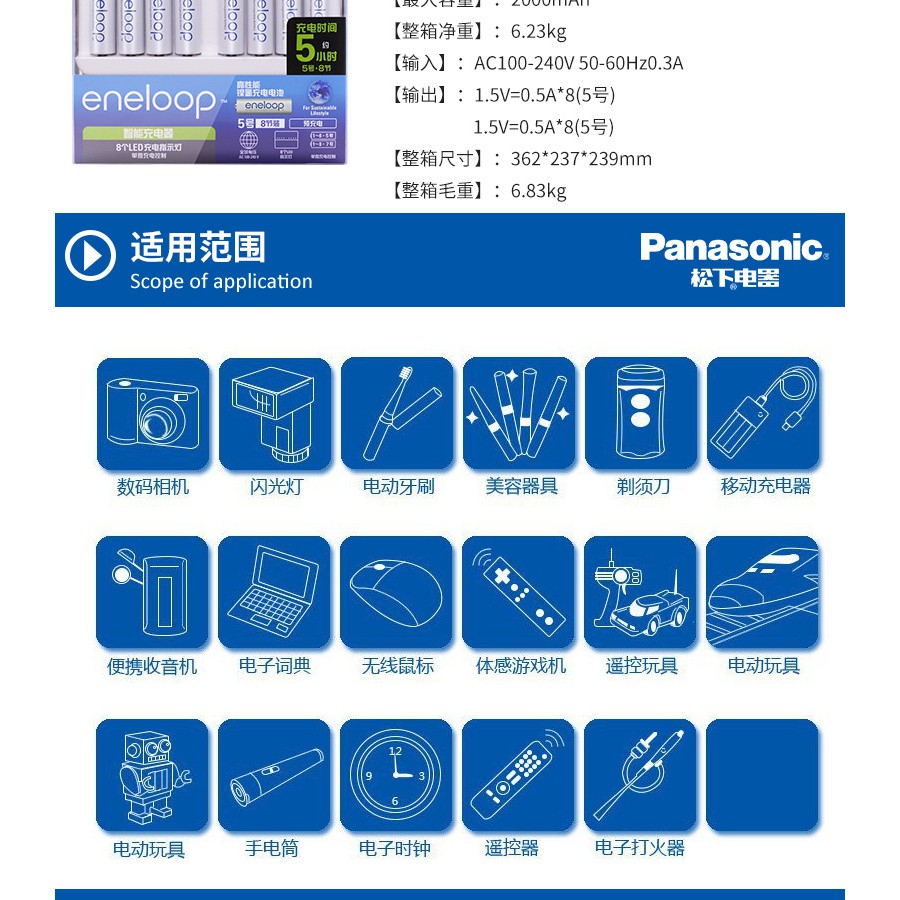 Bộ sạc thông minh 8 khe  Panasonic CC63 kèm 8 pin AA 2000mAh