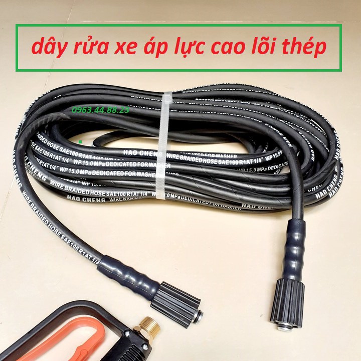 Dây 10m xịt rửa , dây rửa xe lõi thép áp lực cao cấp &lt;2 đầu to&gt;