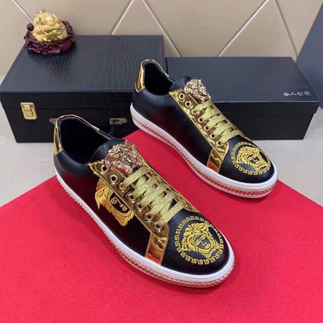Siêu phẩm giày nam khoá đế in vesar dây nhũ vàng gót vàng siêu sang trọng | BigBuy360 - bigbuy360.vn