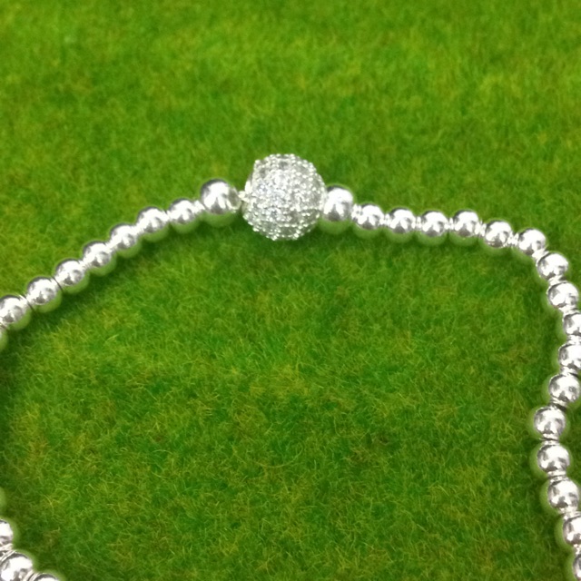 MOON BẠC THẬT lắc tay bi phối quả cầu đính đá nhân tạo 10li