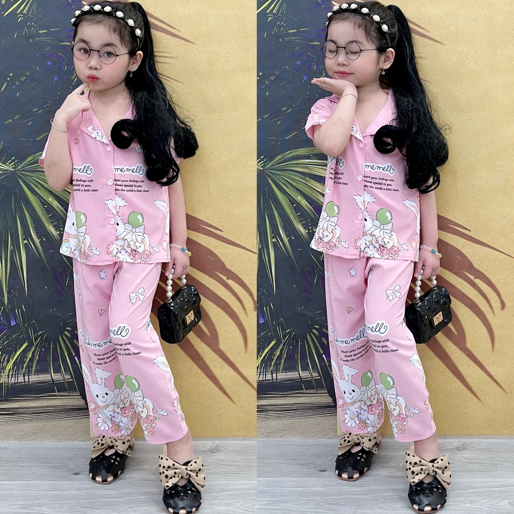 T240 Bộ pijama bé gái tay ngắn quần dài mặc nhà hoạt hình thú dễ thương 11 22kg