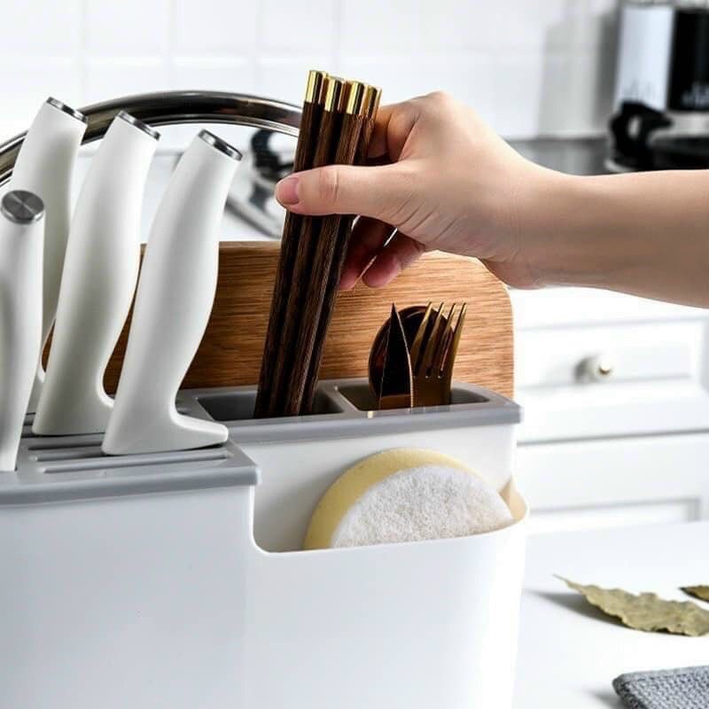 Giá cắm dao kéo, đũa thìa có khay để thớt đa năng BL