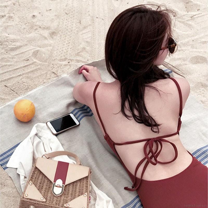 [Baywellfashion]Đồ Bơi Một Mảnh Màu Đỏ Rượu Phong Cách Retro | BigBuy360 - bigbuy360.vn