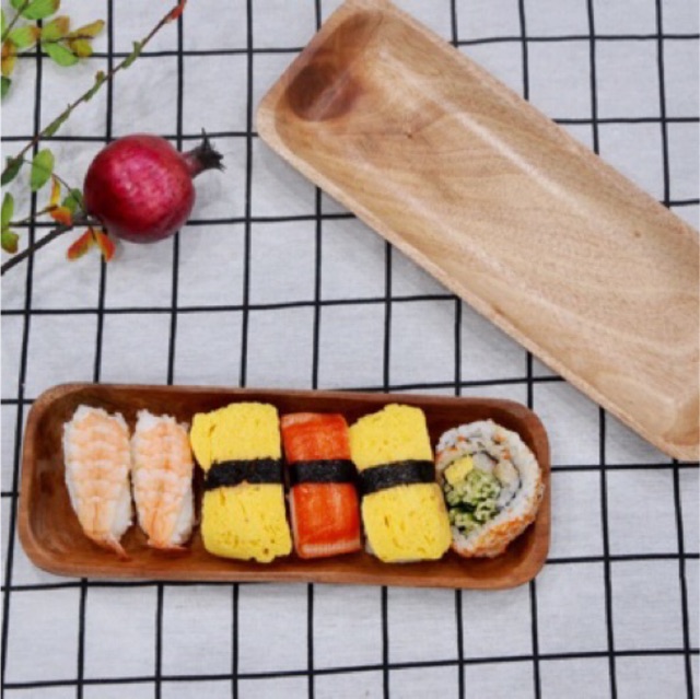 [Dụng cụ nhà bếp hiện đại] - Dĩa gỗ dài nguyên khối đựng sushi