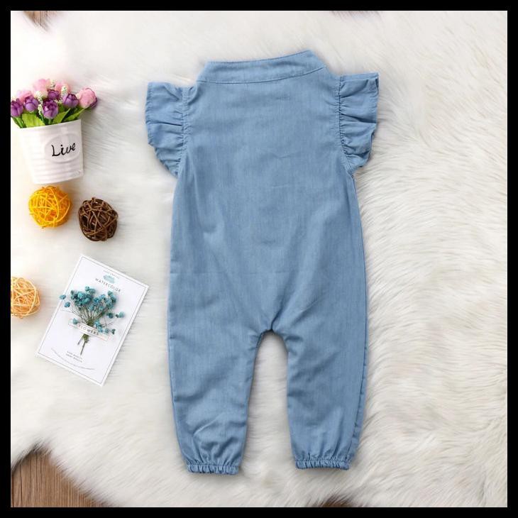 Bộ Áo Liền Quần Vải Denim In Hoa Dễ Thương Cho Bé Gái 7-9 Tháng Tuổi