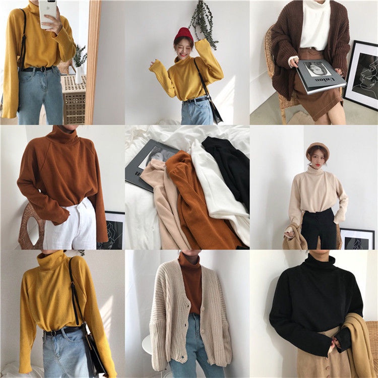 Áo cổ cao dáng rộng thời trang phong cách Hàn Quốc dành cho nữ