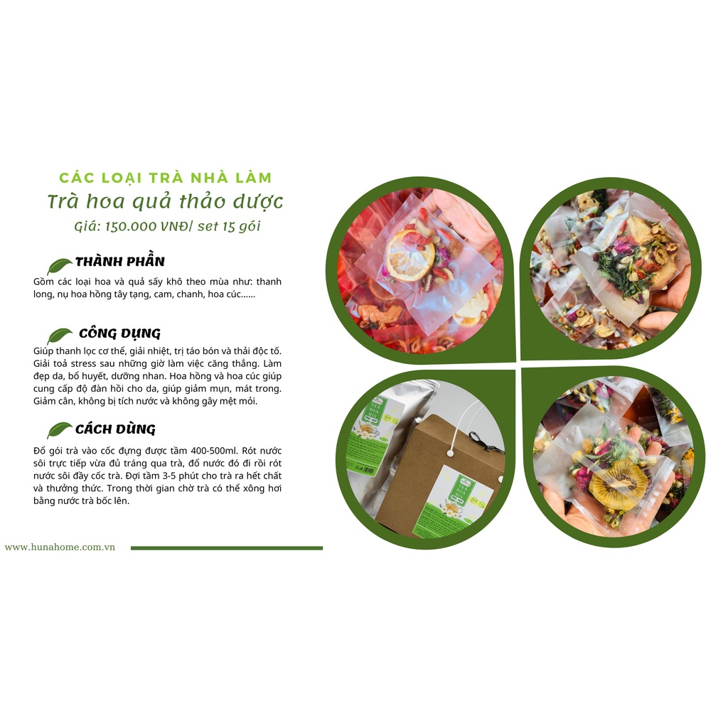 Trà hoa mix thảo mộc Huna's Home - ngủ ngon, mát gan, thanh lọc cơ thể, giúp giảm stress sau giờ làm việc căng thẳng
