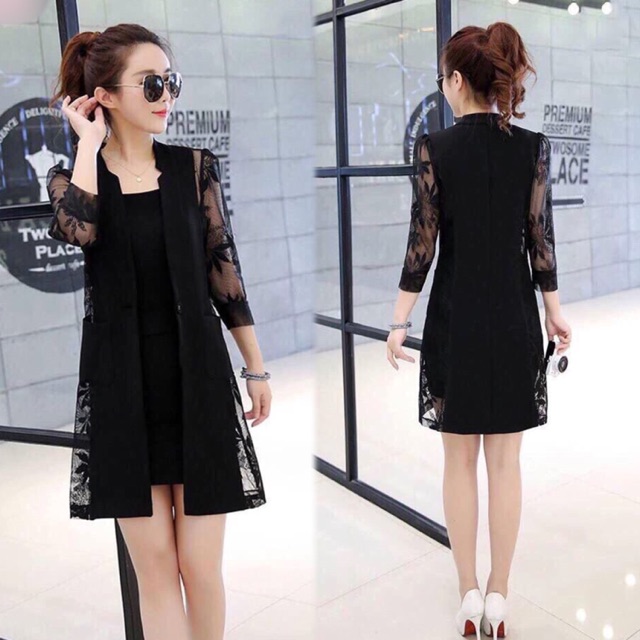 Set công sở đầm body áo khoác ngoài phối ren (Free/big size 40-71kg) _ kèm ảnh sp thật
