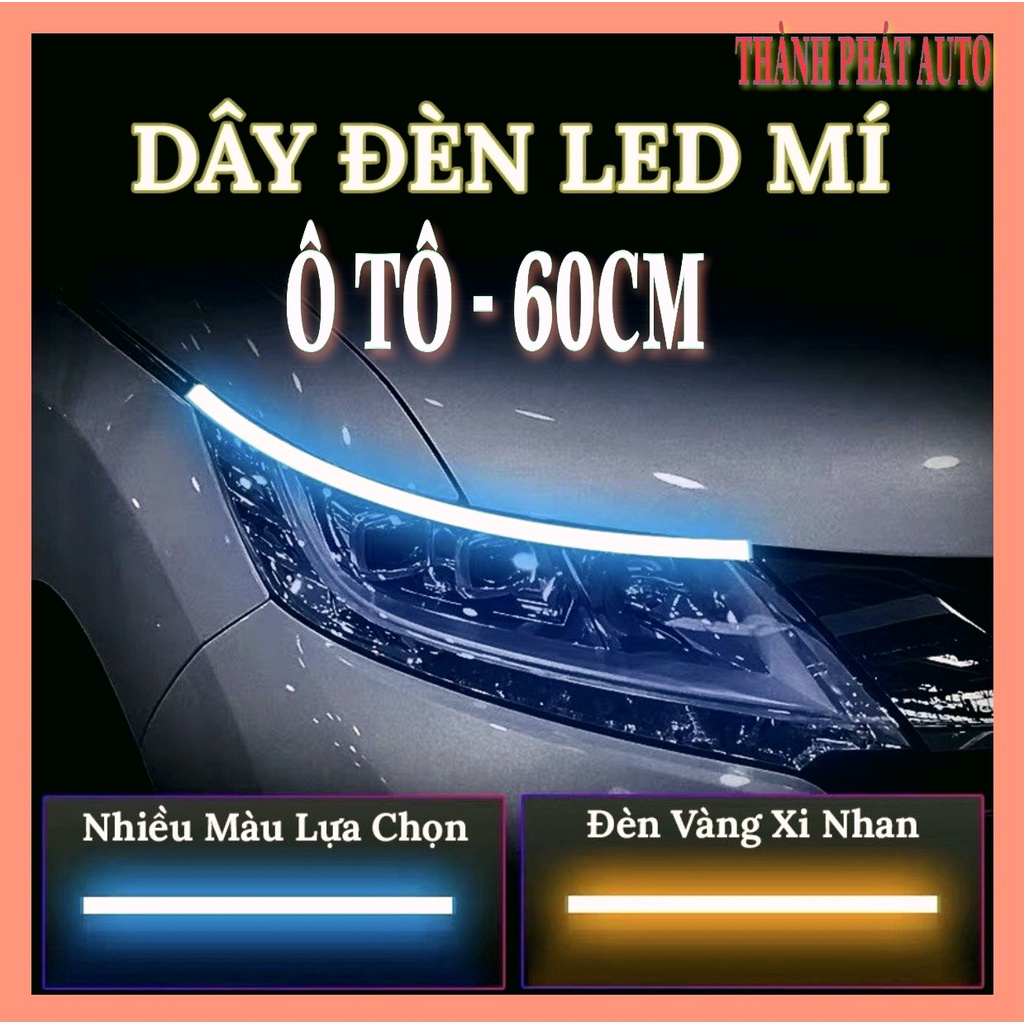 Bộ 2 dây LED mí ô tô dán đèn xi nhan nháy đuổi 60cm Silicon chống nước - Led tích hợp xi nhan chạy đuổi đèn daylight