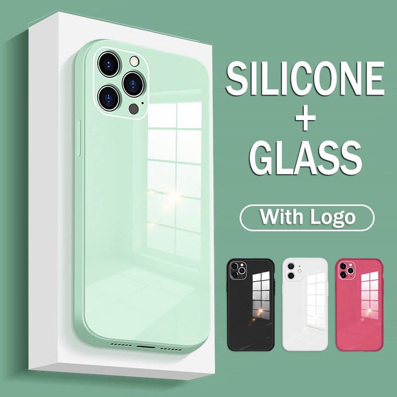 【Có Logo】 Vỏ Điện Thoại Cứng Bằng Kính Cường Lực Cho iPhone 13 12 11 Pro Max Mini X XR XS 8 7 6 6S Plus + SE 2020 Kính Silicone Bảo Vệ Máy Ảnh