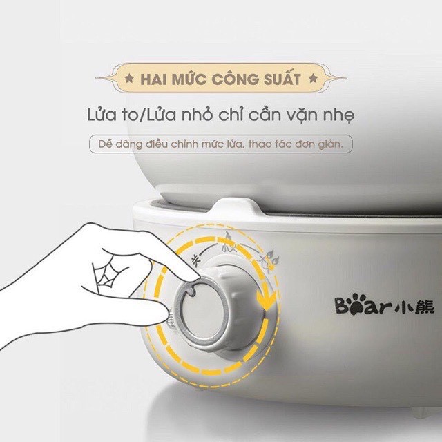 NỒI LẨU ĐIỆN ĐA NĂNG BEAR 2.5L CÓ KÈM CHẢO SỊN SÒ