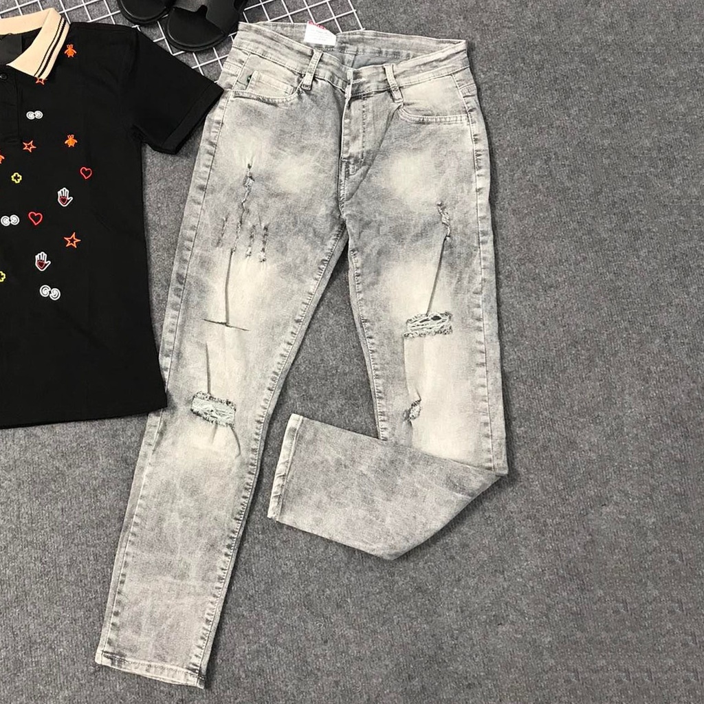 Quần jean nam dài, quần bò nam Dabass rách kiểu cá tính chất vải co dãn thoải mái hàng y hình 668xam