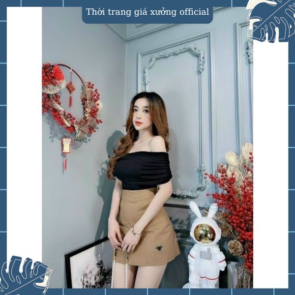 Chân váy chữ A thêu họa tiết Ong