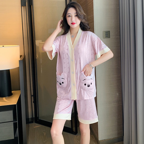 Bộ Đồ Ngủ Tay Ngắn Dáng Rộng Chất Lụa Sữa Phong Cách Hàn Quốc Thời Trang Cho Nữ