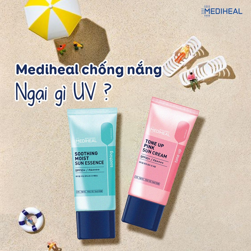 Kem Chống Nắng MEDIHEAL Tone Up Pink Sun/ Soothing Moist Sun Essence SPF50+ 45ml