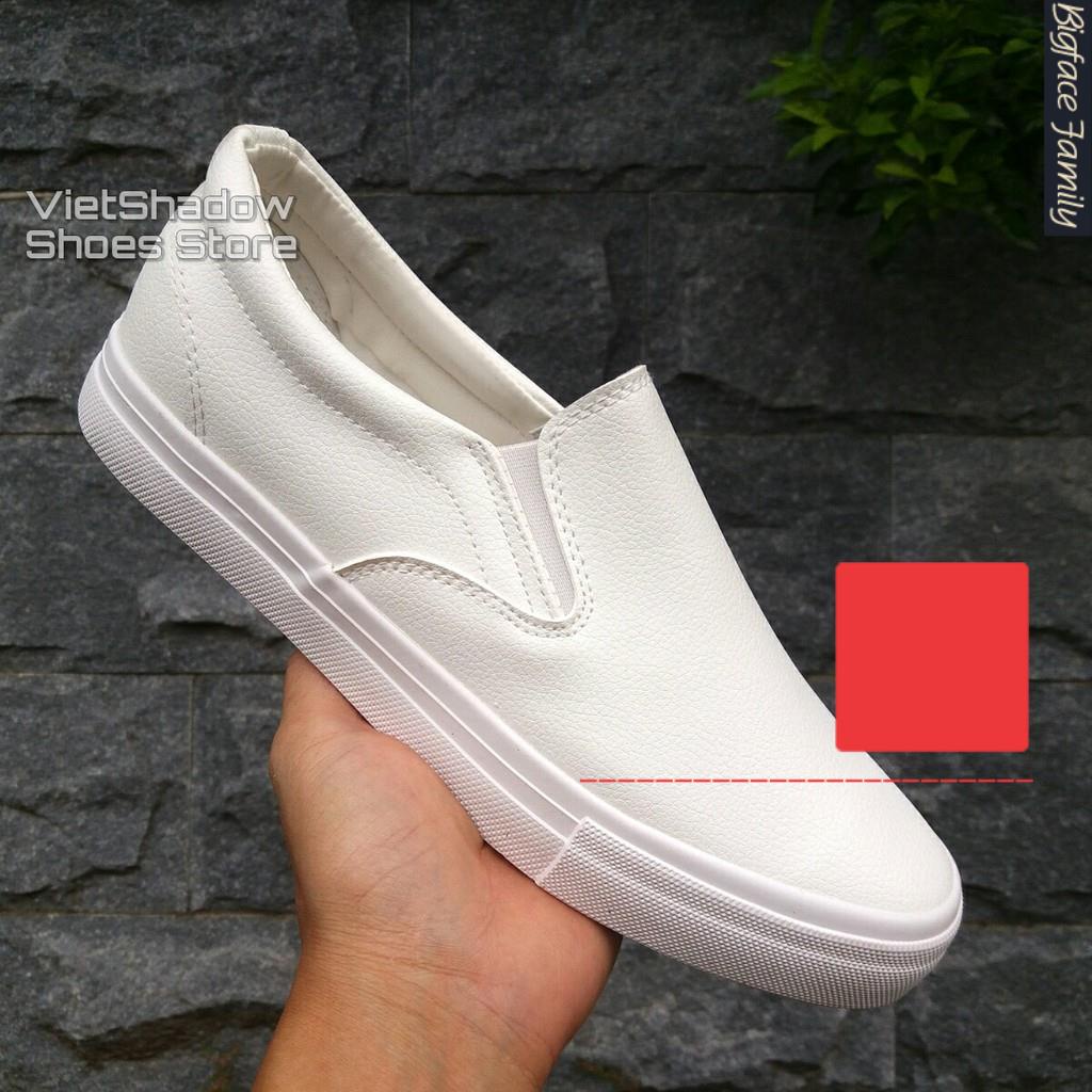 Slip on da nam - Giày lười da nam - Chất liệu da PU màu trắng full và đen đế trắng - Mã SP A568