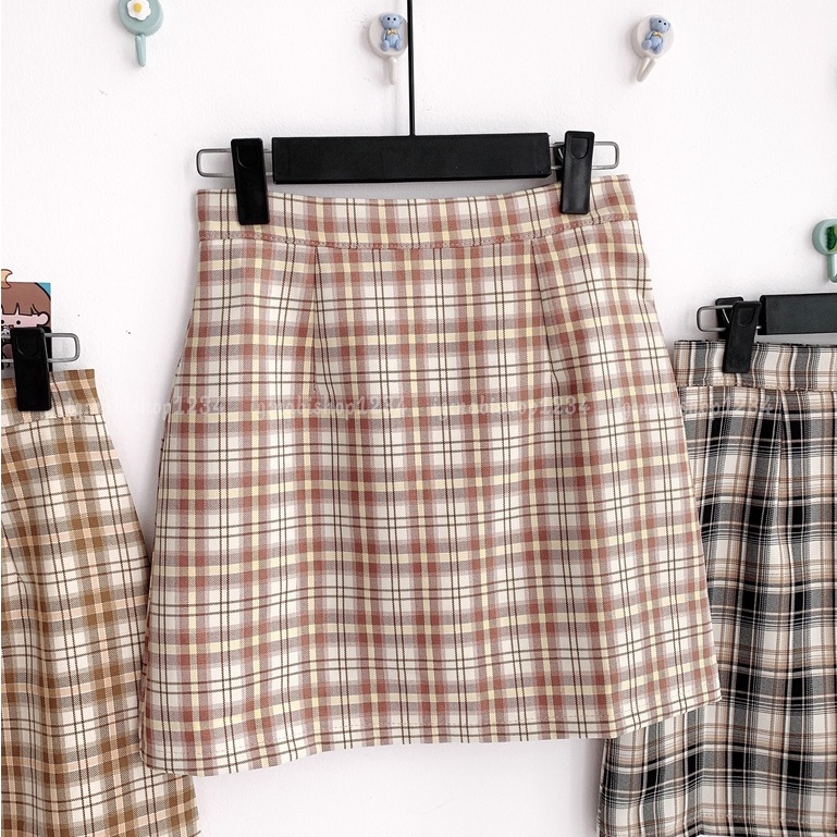 Chân Váy Chữ A Caro Ulzzang Mã CV7886 (ẢNH THẬT)