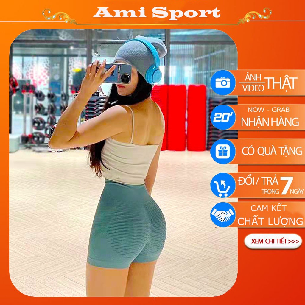 Quần short thể thao nữ cạp cao nâng mông tập Gym, Yoga, Zumba, Aerobic, vải co giãn thoải mái B14