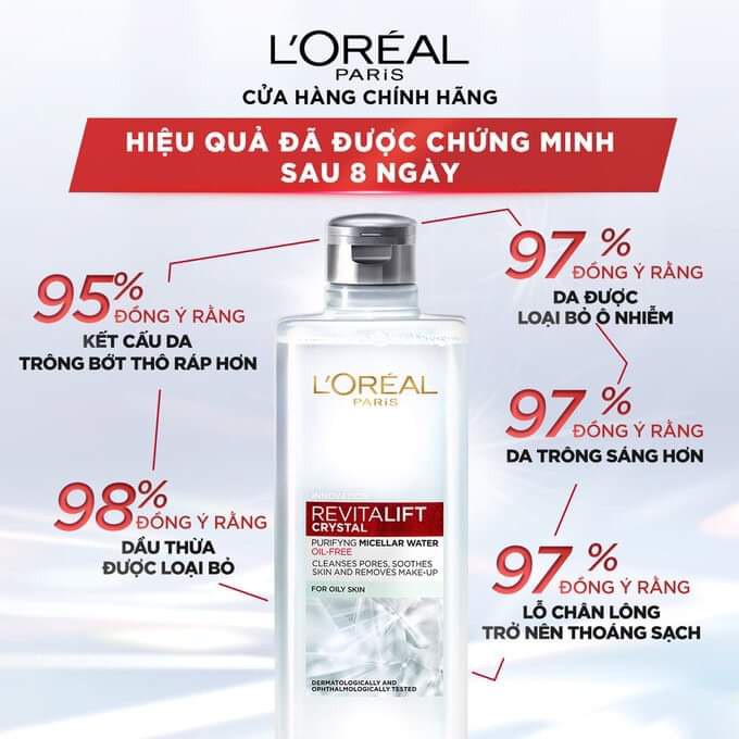 Nước tẩy trang đa năng 3 in 1 L'Oreal Paris Micellar kiềm dầu 400ml