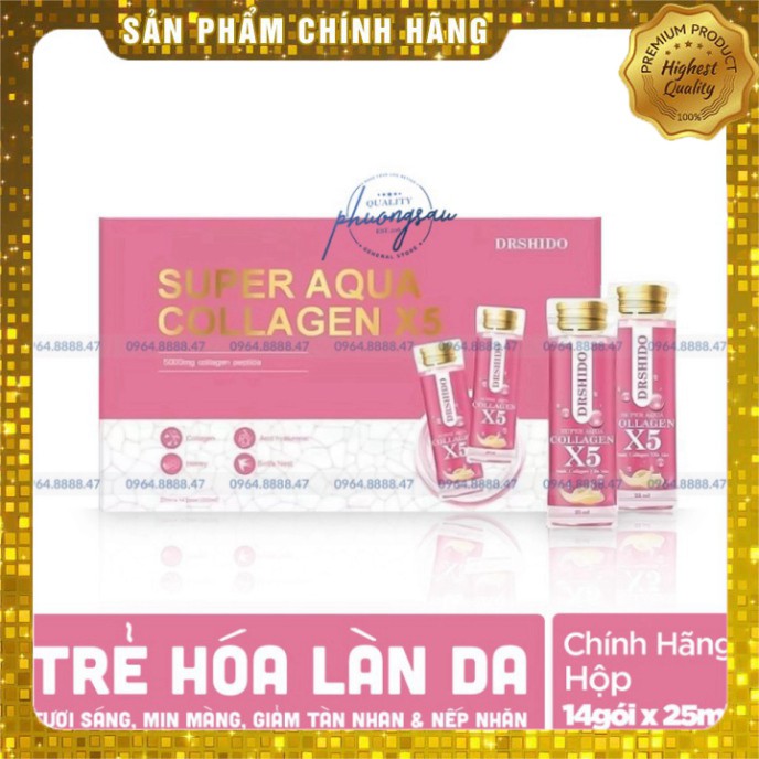 Sale [CHÍNH HÃNG] Supper Aqua Collagen X5, Nước Collagen Yến Sào, Trẻ Hóa Làn Da, Tươi Sáng, Căng Mịn, Săn Chắc PTS