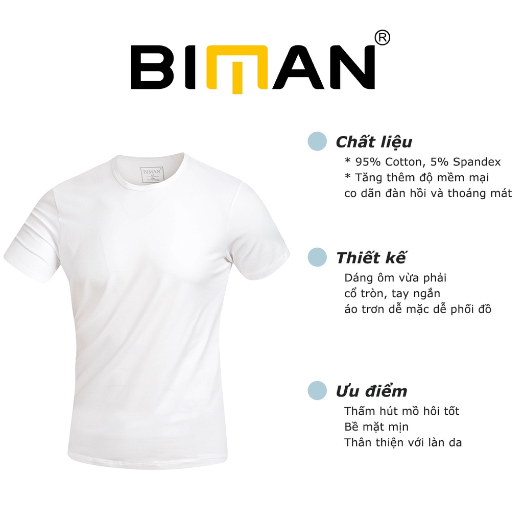 Quà Tặng - Áo phông nam thun trơn cổ tròn Biman by Biluxury vải co giãn 4 chiều mỏng thoáng không bai xù