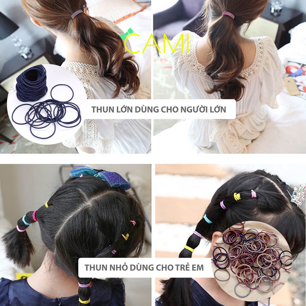 1 túi zip = 100 cái thun cột tóc mix màu ngẫu nhiên đơn giản, thẩm mỹ dùng cho các bé gái và người lớn - Cami - CMPK258