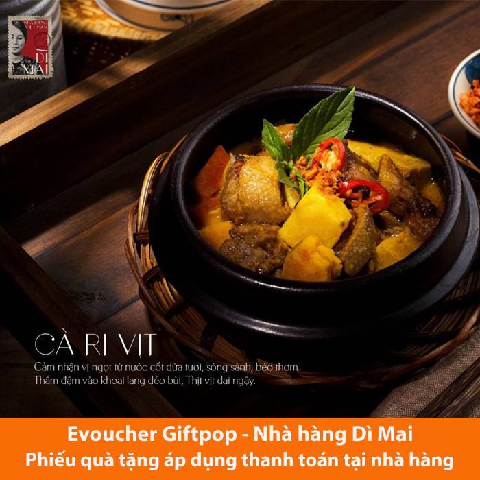 Hồ Chí Minh [Evoucher] Phiếu quà tặng sử dụng tại chuỗi nhà hàng DÌ MAI trị giá 100.000 VND