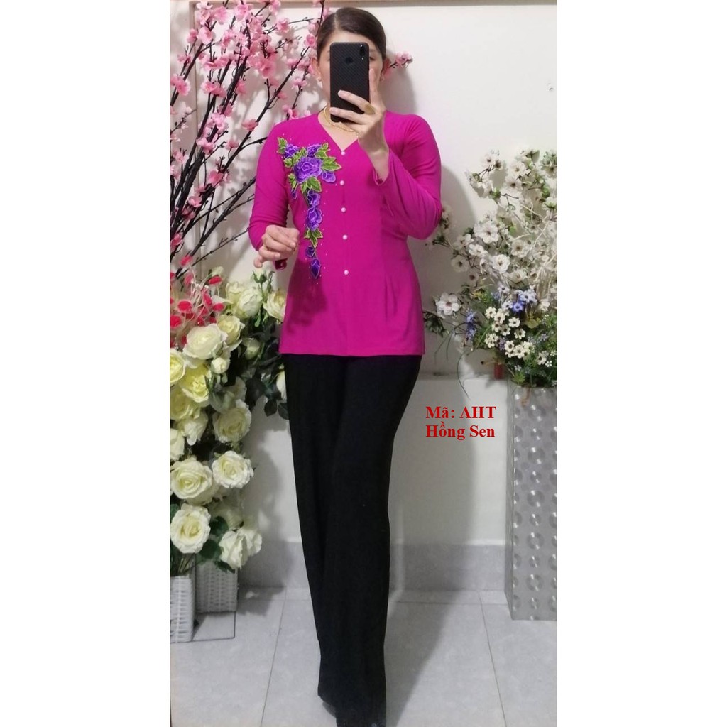 Bộ BB (Áo Bà Ba Hoa Tím + Quần Đen Rộng) | BigBuy360 - bigbuy360.vn