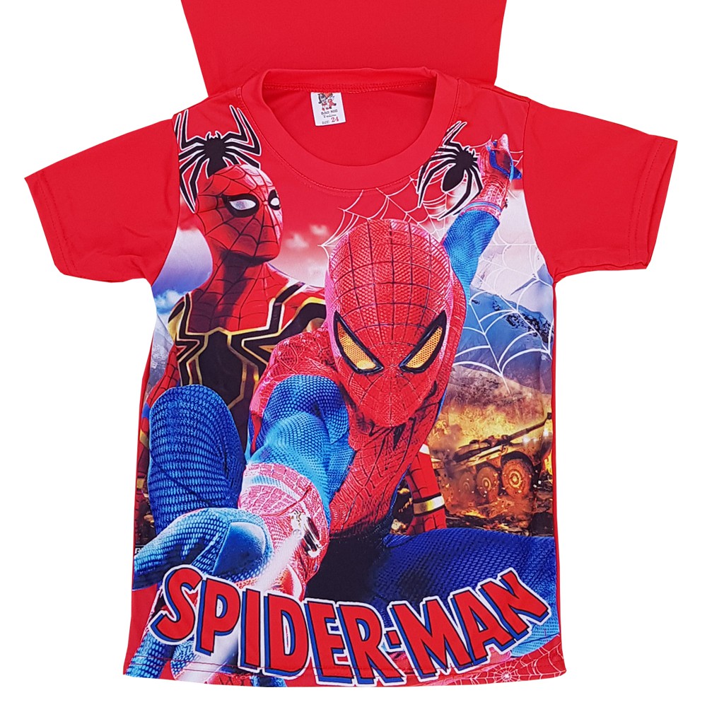 Đồ bộ Spider Man mặc nhà có tà áo siêu nhân tay ngắn quần ngắn size 18-25kg