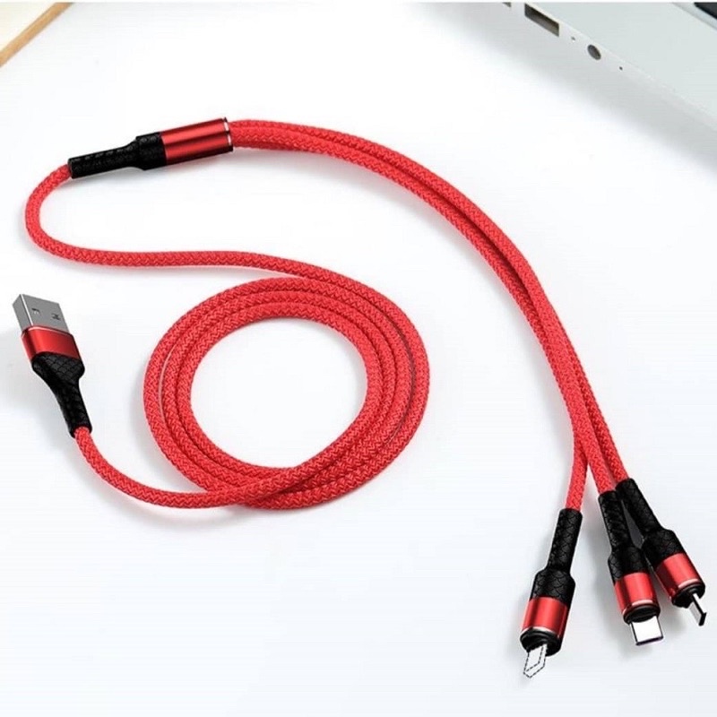 Cáp sạc 3 đầu đa năng ,dây sạc nhiều đầu dọc dù chống đứt IPmicro typec dài 1m