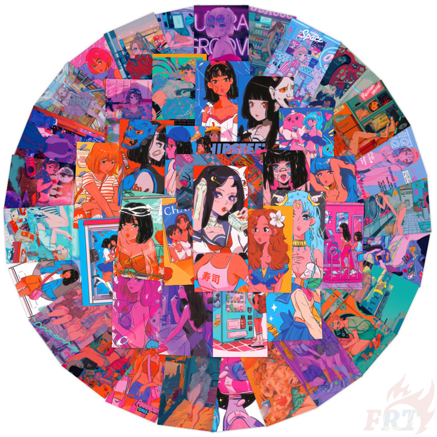 Set 50 hình dán cô gái POP JDM Harajuku 03 chống thấm nước DIY